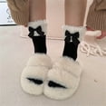 thumbnail image 3 of Milue Women Ribbed Knit JK Plush Ball Bow Faux Lamb Wool Trim Middle Tube Calf Socks, 3 of 20