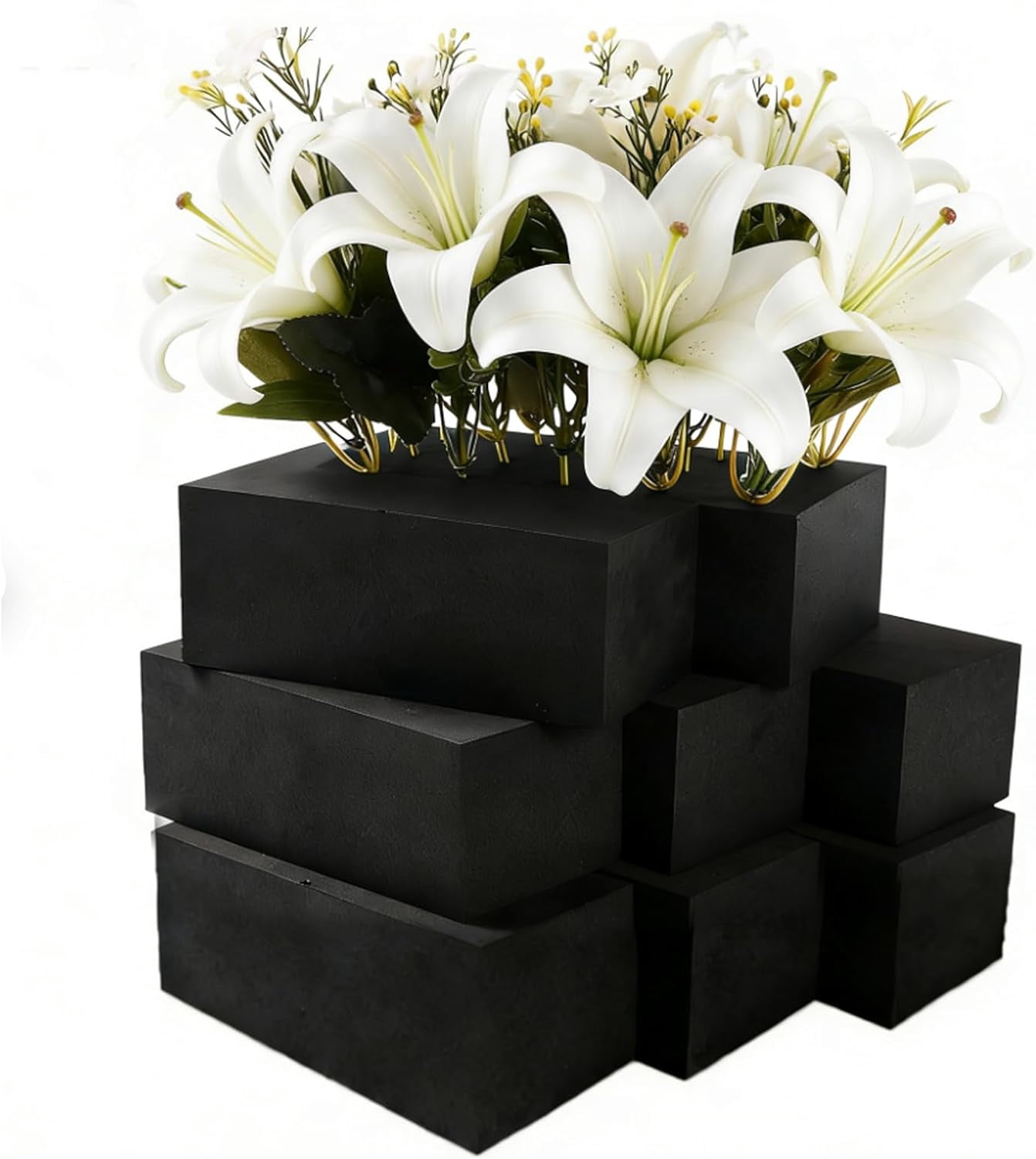 16 Piece Reusable Floral Foam Blocks black, 9 x 3 x 3 Inch, Water Resistant, for Artificial Flower Arrangements, Outdoor Planters, Wedding Decor