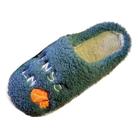 

SEMIMAY Winter Couples Men Warm Home Baotou Plush Soft Bottom Comfortable Color Matching Flat Cotton Mop Dark Blue
