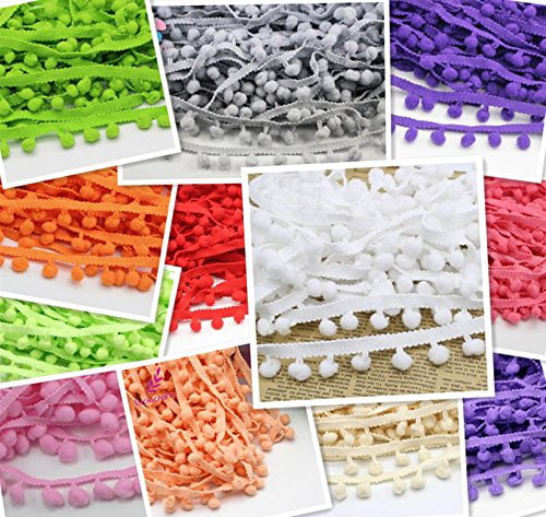 YYCRAFT Solid Large Pom Pom 1.75 Wide Fringe Trim Ribbon Sewing 5 Yards -White Ball Size:1