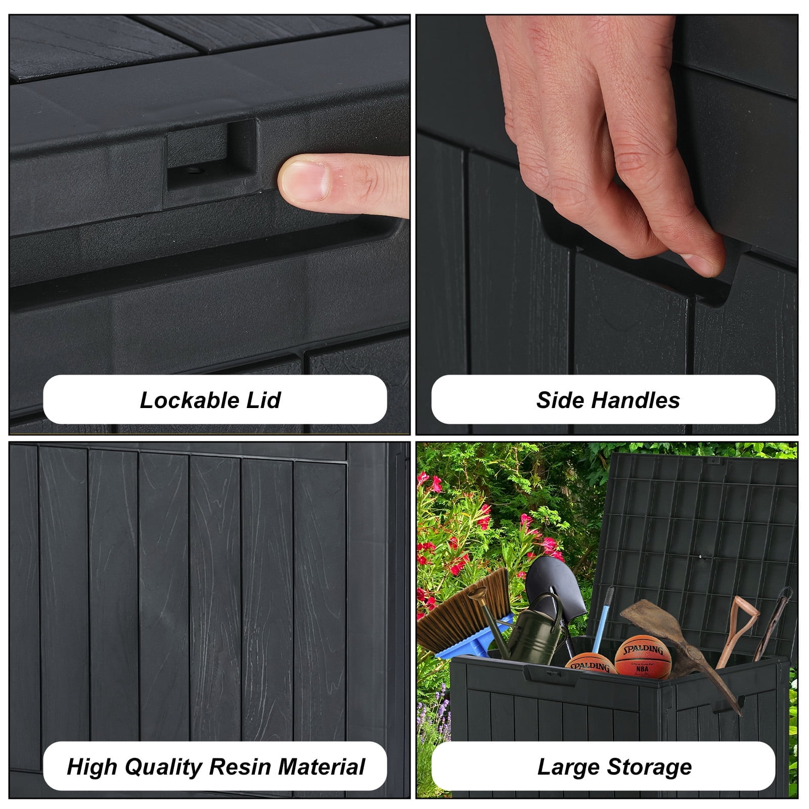 Gianna 31 Gallon Resin Deck Box, Waterproof UV Resistant Outdoor Storage Box for Garden, Indoor，Wisteria Black