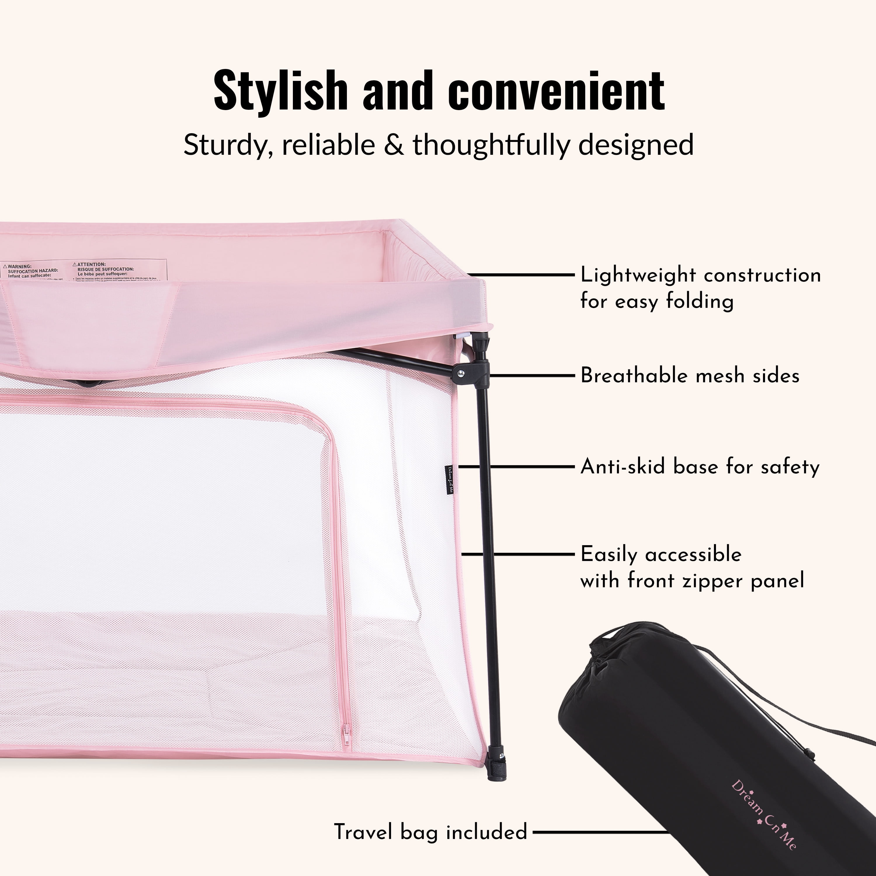 Dream on Me Ziggy Unisex Square Playpen, Pink