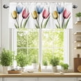 thumbnail image 2 of Red Yellow Blue Tulips Valances for Windows, 42 x 12in, Transparent Floral Botanical Flower Rod Pocket Kitchen Valance Curtain Light Filtering Window Treatments for Living Room Bedroom, 1 Panel, 2 of 7