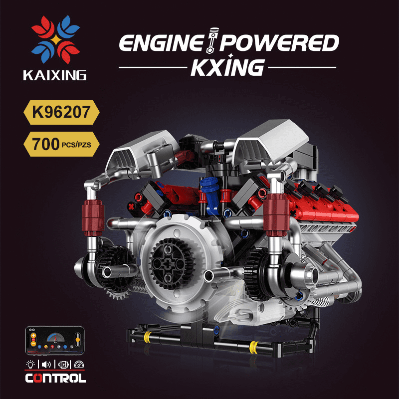 V8 Engine Building Blocks Sets, V8 Engine Model Kit That Runs, MOC Scale Model Kit with Battery and Motor, Build Your Own MOC Mini V8 Engine Model Toy, Construction Toys Gifts for Men Friends Couple