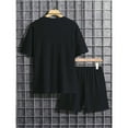 thumbnail image 3 of Men’s Suits 2 Men’s Rib Shirt Short Sleeve And Shorts Slim Fit Muscle T Shirt Stretch Bodybuilding Exercise Rib Knit 2 Piece Set, 3 of 5