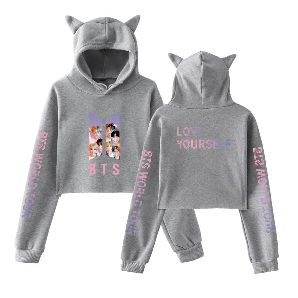 BTS S Sudaderas Con Capucha Para Mujer De Manga Larga Kpop Crop Tops Casual Streetwear Bullet Proof Cadet Corps Ropa De Multicolor Sudadera Corto Envio Impresionpangjing Walmart en linea