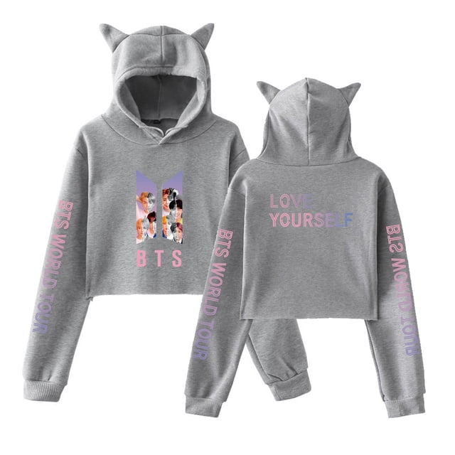 『 BTS 』 S Sudaderas Con Capucha Para Mujer De Manga Larga Kpop Crop Tops Casual Streetwear/Bullet-Proof Cadet Corps Ropa De Multicolor Sudadera Corto Envío Impresiónpangjing