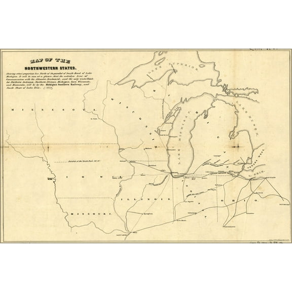 24"x36" Gallery Poster, Map of michigan wisconsin iowa 1850