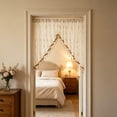thumbnail image 6 of Naittoop Victorian Floral Lace Swag Valance Curtain Semi Sheer Embroidered Window Drape with Beaded Tassels No Punching Triangle Design for Kitchen Bedroom and Cafe 39*98 in Brown, 6 of 6