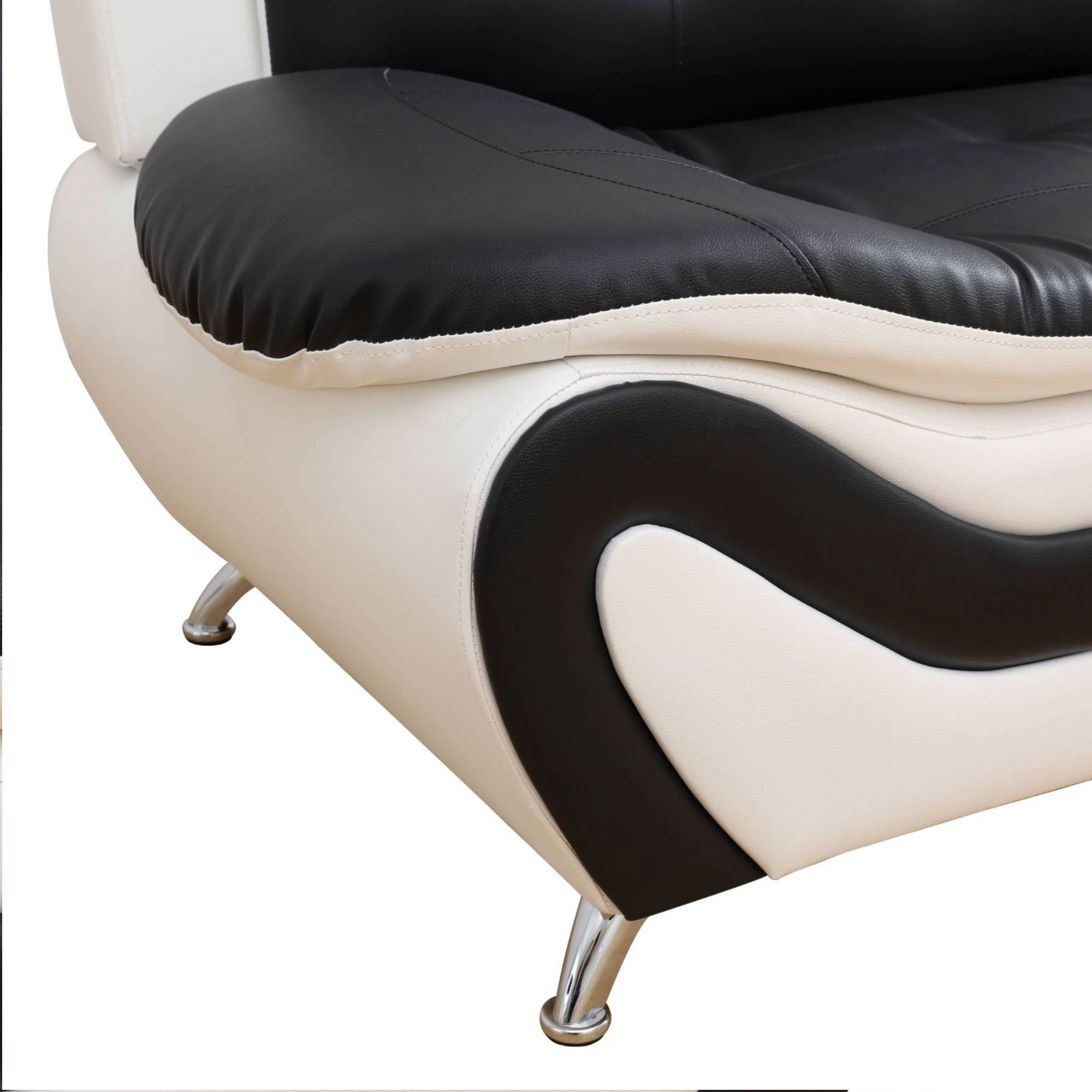 Trumanpick Leather Loveseat Sofa Chair, Modern 2 Seater Comfy Sofa Couch for Living Room, Black and White