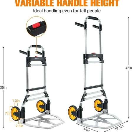 380 LB Capacity Folding Hand Truck Heavy Duty Foldable Dolly Cart with Wheels, Aluminum Collapsible Hand Cart Portable Trolley Dolley with Telescoping Handle for Moving Use