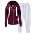thumbnail image 2 of 2PCS Outfits Men's And Women's Sports Tracksuits Long Sleeve Zip up Hoodies with Pockets Sweatshirt And Sweatpants Fall Winter Suit&nbsp; Wine XL, 2 of 6