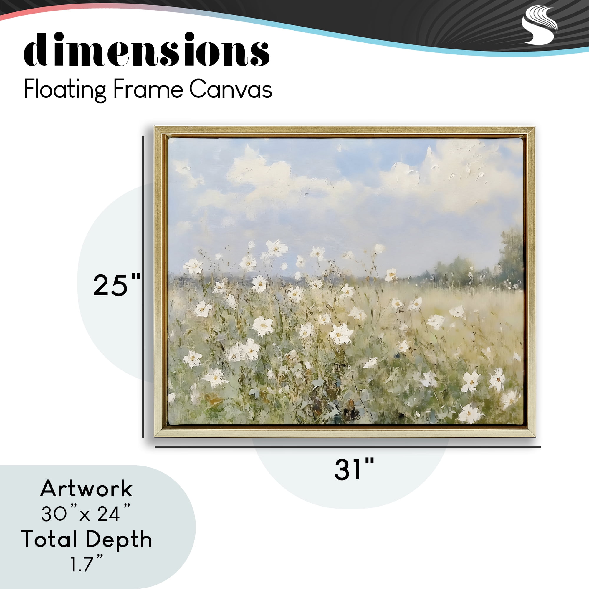 Stupell Industries Neutral Wildflower Field in Bloom Gold Framed Floater Canvas Wall Art, design by LSR Design Studio