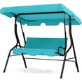 thumbnail image 1 of 3-Seat Porch Swing Chair, Metal A-Frame Outdoor Swing with Adjustable Canopy for Patio, Garden, Poolside, Blue, 1 of 14