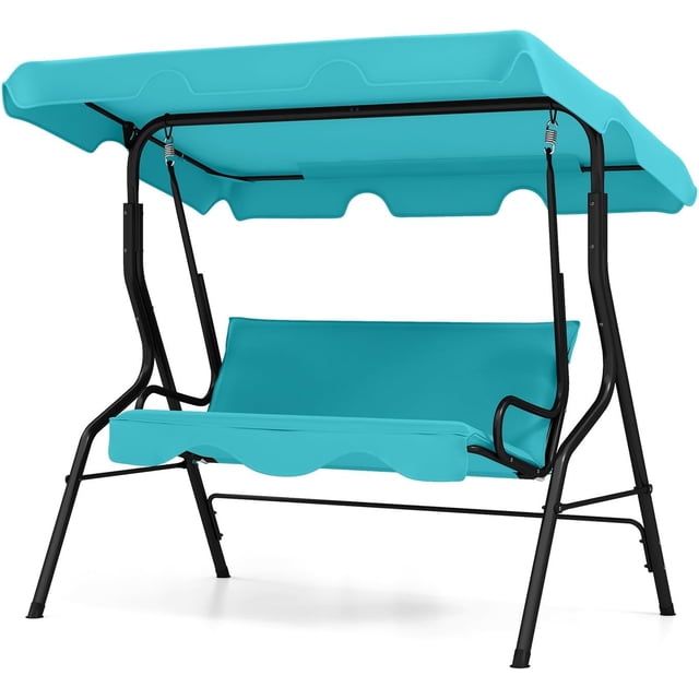 3-Seat Porch Swing Chair, Metal A-Frame Outdoor Swing with Adjustable Canopy for Patio, Garden, Poolside, Blue