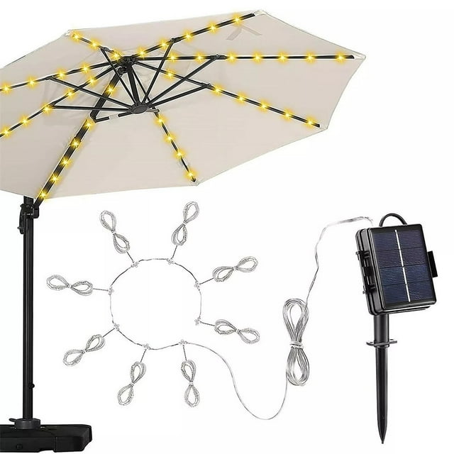 Guirlande Lumineuse Solaire pour Parasol de Jardin, Bande Lumineuse pour Parasol, Lumière Colorée