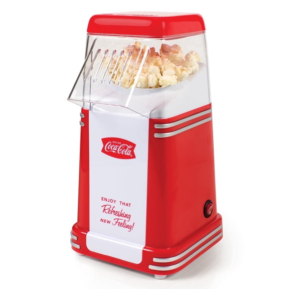 Nostalgia Coca Cola Hot Air Popcorn Maker, 8-Cup Countertop Popcorn Machine with Measuring Cup, Red