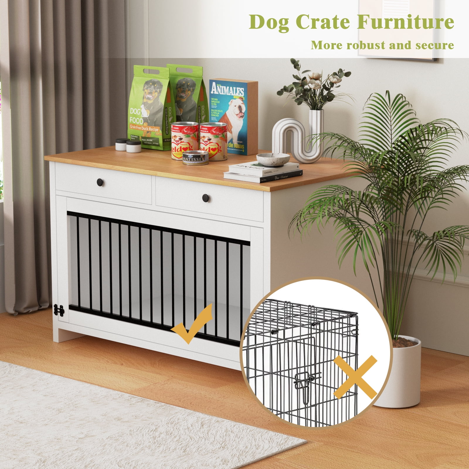 TIME RAY Dog Crate Furniture for Large Dog,Dog Cage Furniture with Upward Flapping Crate Door and 2 Storage Drawer