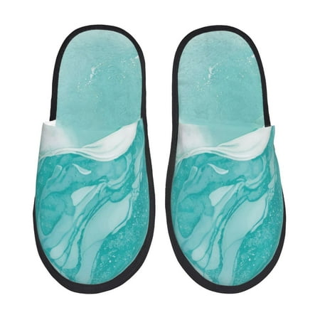 Balery Teal Turquoise 1 Slient Indoor Furry Fleece Comfort House Shoes Soft Non-Slip Home Shoes Cotton slippers House Slippers-- Large