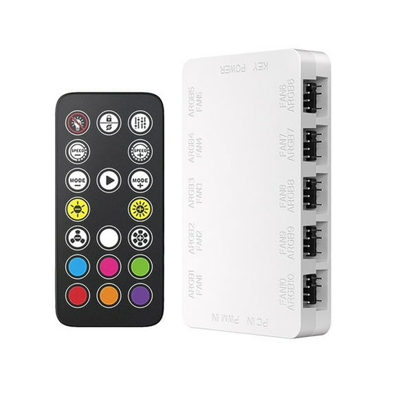 ARGB Cooling Fan Hub10-Port 4Pin 5V-3Pin Fan Controller with Magnetic Computer Case Lighting PWM Fan Splitter White