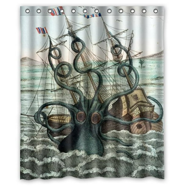 EREHome Deep Sea Monstar Octopus Shower Curtain Polyester Fabric