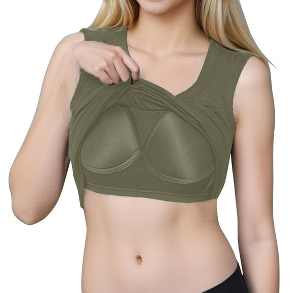 Public Tank Top with Built in Bra for Women Trendy Sleeveless Crew Neck Padded Summer Tops Going out Slim Fit Workout T Shirts Army Green XXL