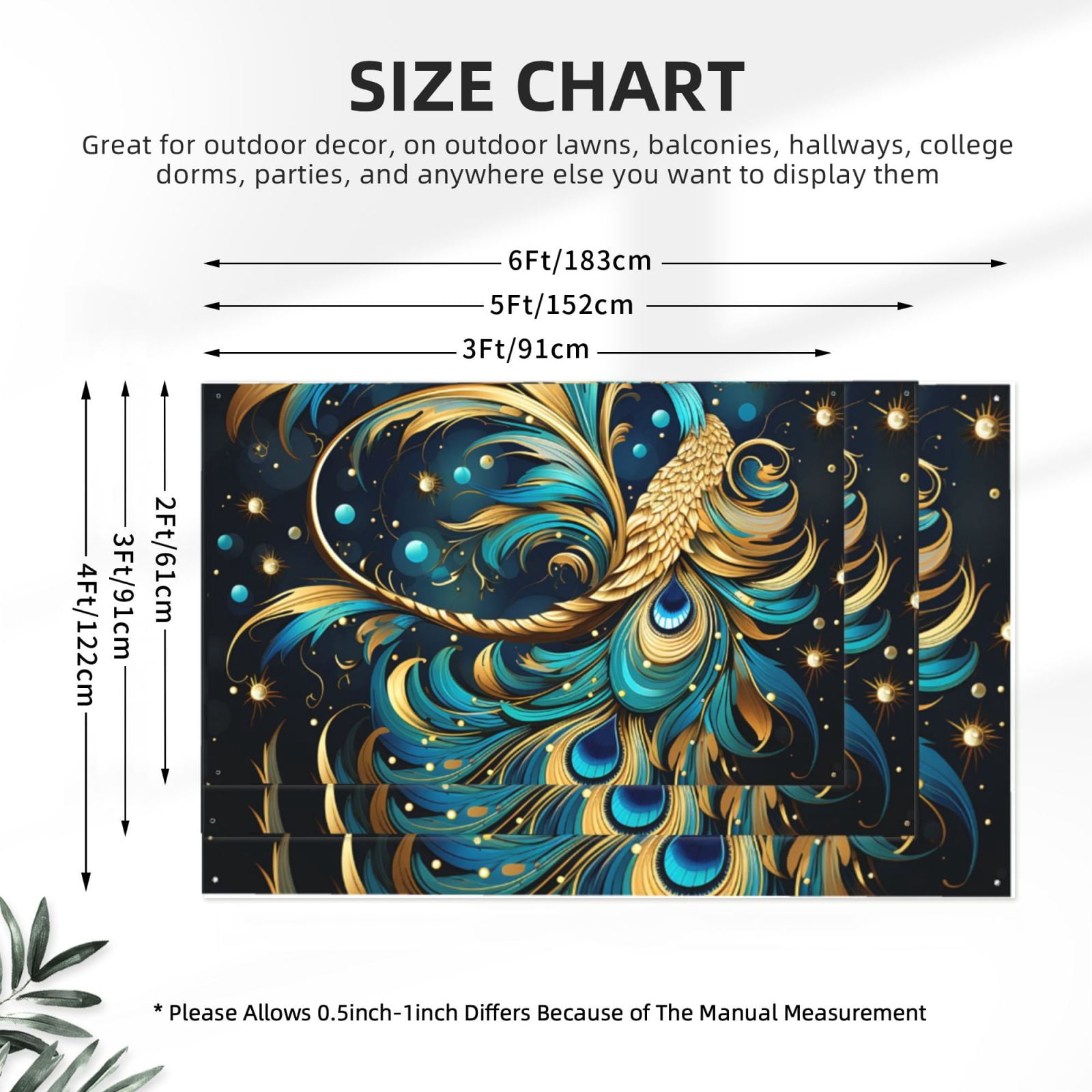 Peacock Feathers Starry Four Hole Decorated Banner Flag for Garden Yard Home Decoration Indoor Outdoor 4x6 Ft