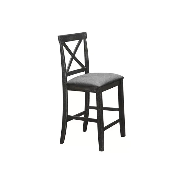 Antique Black Wood Counter Dining Chair Set of 2, Stylish X-Back Side Chair with Seat Cushion