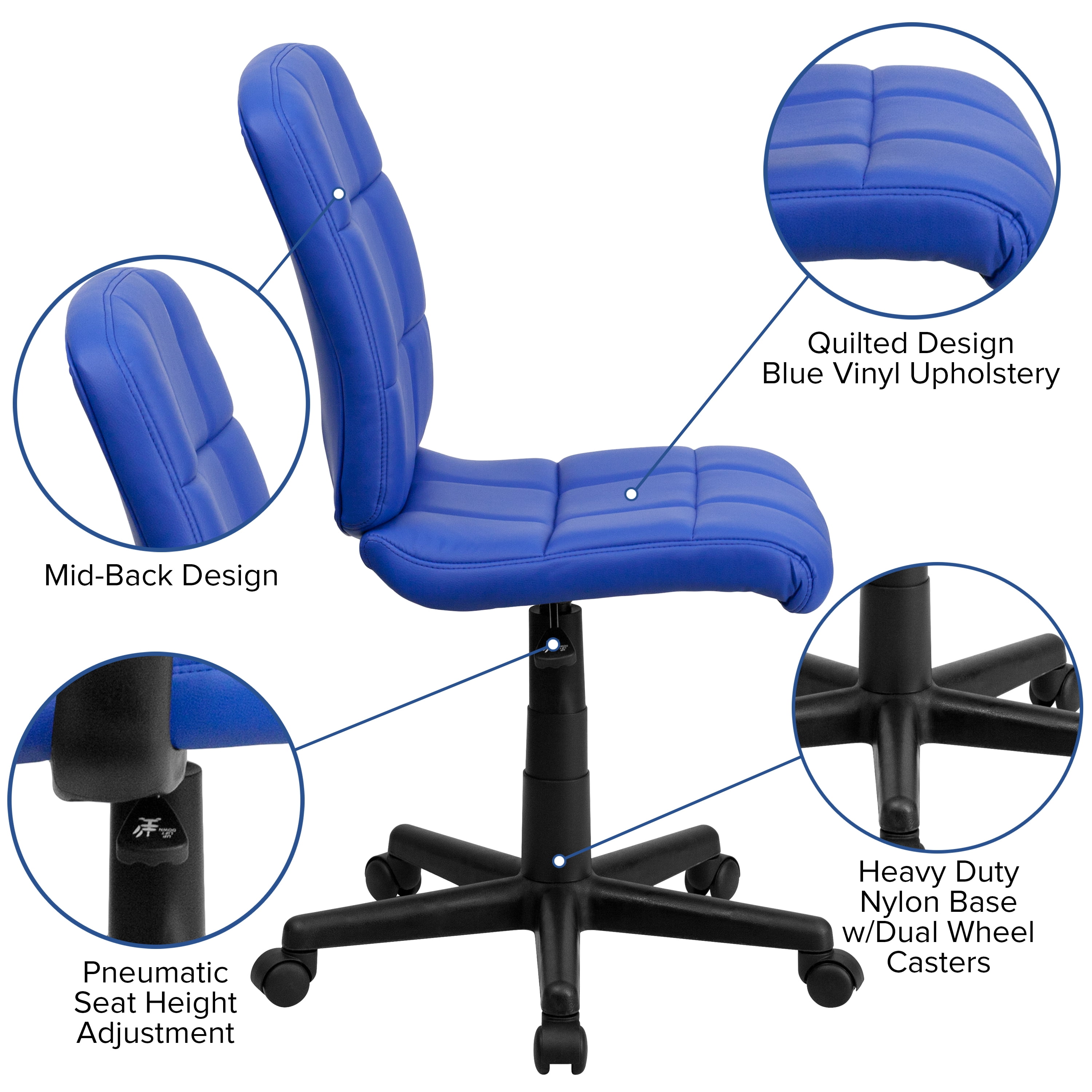 Flash Furniture Mid-Back Blue Quilted Vinyl Swivel Task Office Chair