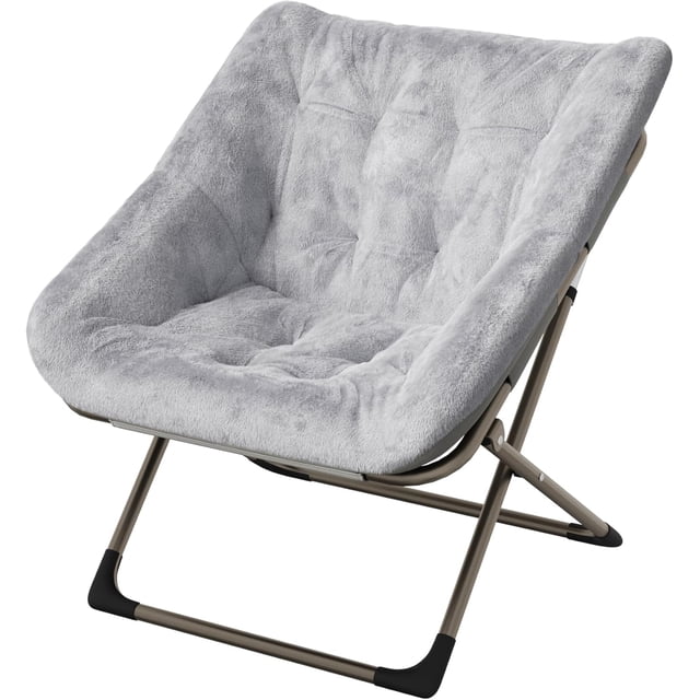 Sillón de piel de conejo GarveeHome - Sillón plegable y cómodo con estructura de metal para niños, adolescentes y adultos - Acogedor sofá de interior para dormitorio, sala de estar y dormitorio, gris