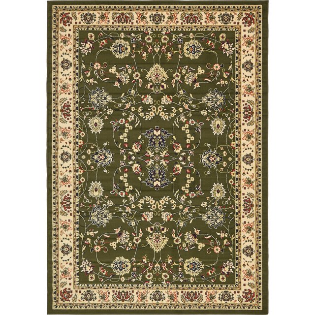 Unique Loom Kashan Traditional Floral Area Rug, 7 x 10 Feet, Olive/Ivory