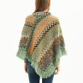 thumbnail image 6 of Women's Zig-Zag Knit Tassel Fringed Pullover Poncho Sweater Cape Shawl Wrap Green, 6 of 8