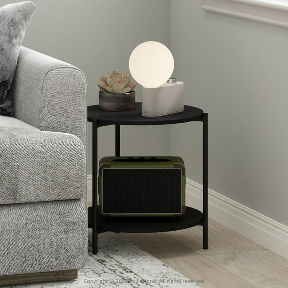 Furinno Besi 2-Tier Modern Round Side End Table with Sturdy Metal Legs, Americano