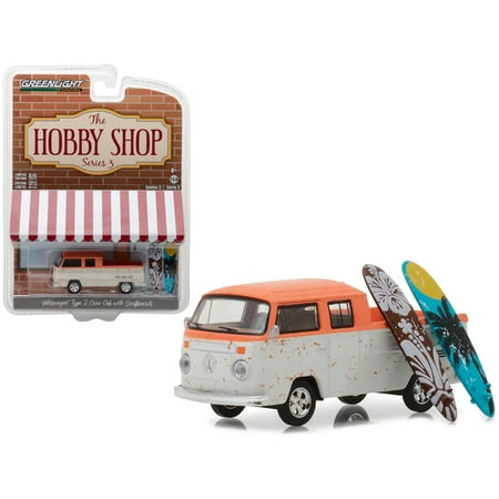 Volkswagen Type 2 Crew Cab Pickup “Doka” Orange and White with Surfboards 1/64 Diecast Model Car by (Best Cars For Surfboards)