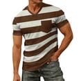 thumbnail image 4 of WAYUTE Mens T Shirts V Neck Short Sleeve Patchwork Color Striped Printed Stretch Fit Tee Tops with Front Pocket Beach Summer Outdoor T Shirt, 4 of 7