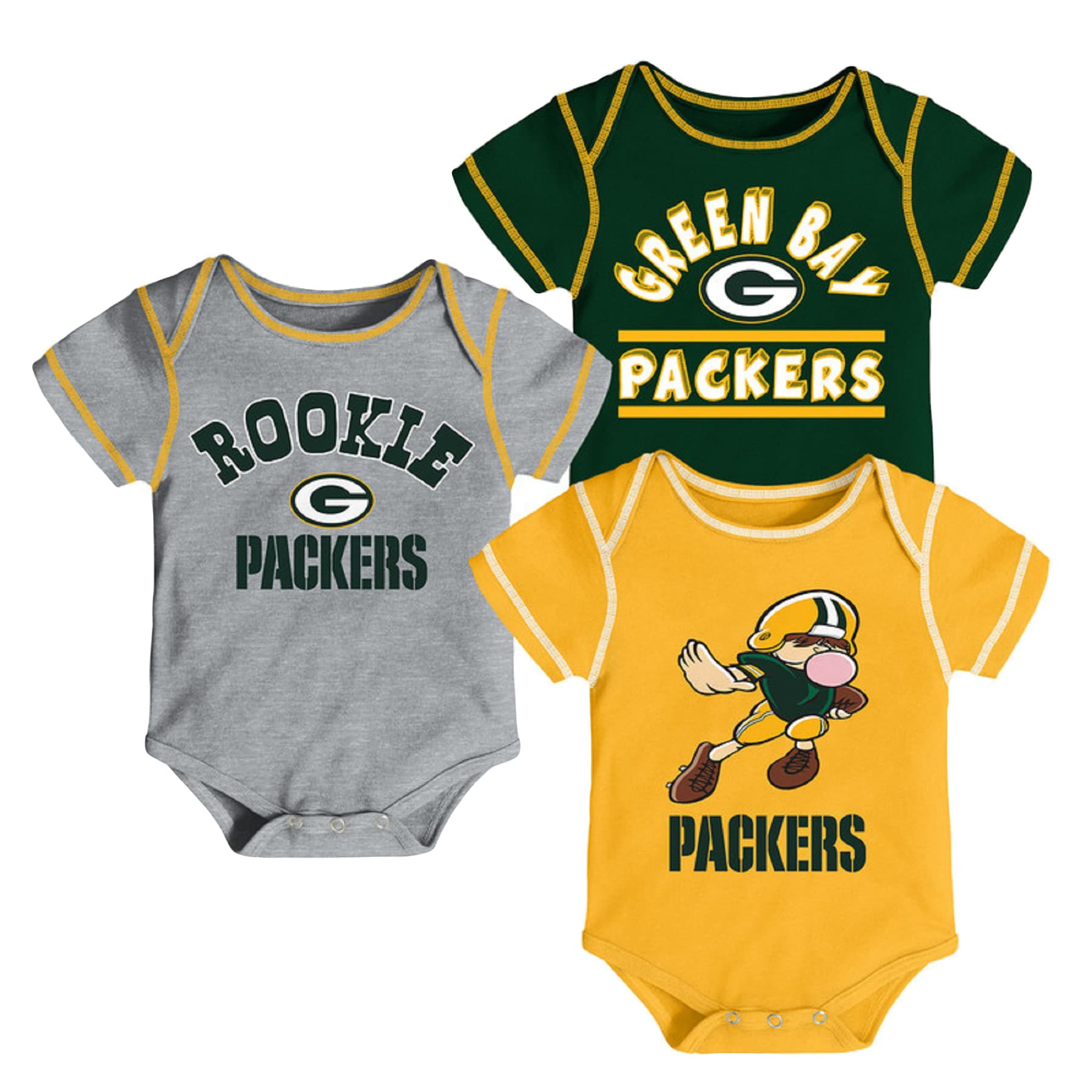 Newborn Infant Green Gold Gray Green Bay Packers 3 Pack Bodysuit Set Walmart Com Walmart Com