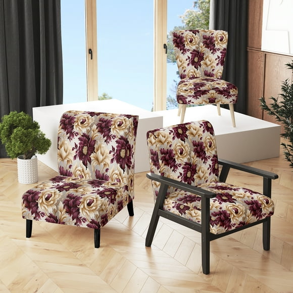 Designart "Flourishing Royal Victorian V" Gold Floral Upholstered Accent Chair - Cottage Arm Chair For Living Room
