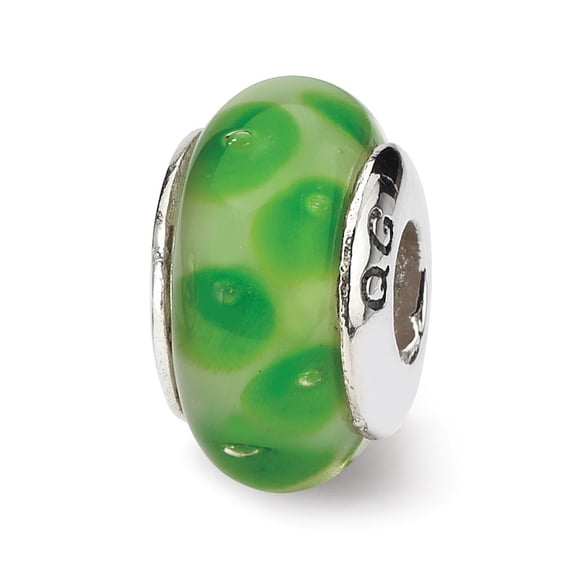 Sterling Silver Reflections Green Murano Glass Bead Charm - Measures 13.64x7.27mm Wide