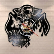 Firefighter Clock Fire Dept Vinyl Wall Clock,Vinyl Record Clock Wall Art Black Handmade Art Home Unique Gift idea