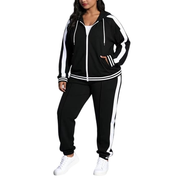 BODOAO Women's 2 Piece Tracksuit with Long Sleeve Zip Up Hooded Jacket and Side Stripe Jogger Pants, Soft Comfortable Matching Sweatsuit Casual Activewear Outfit Black L
