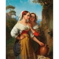 thumbnail image 2 of Johann Nepomuk Ender 15x18 Gold Ornate Wood Frame and Double Matted Museum Art Print Titled - Young Italian Women at the Fountain, 2 of 4