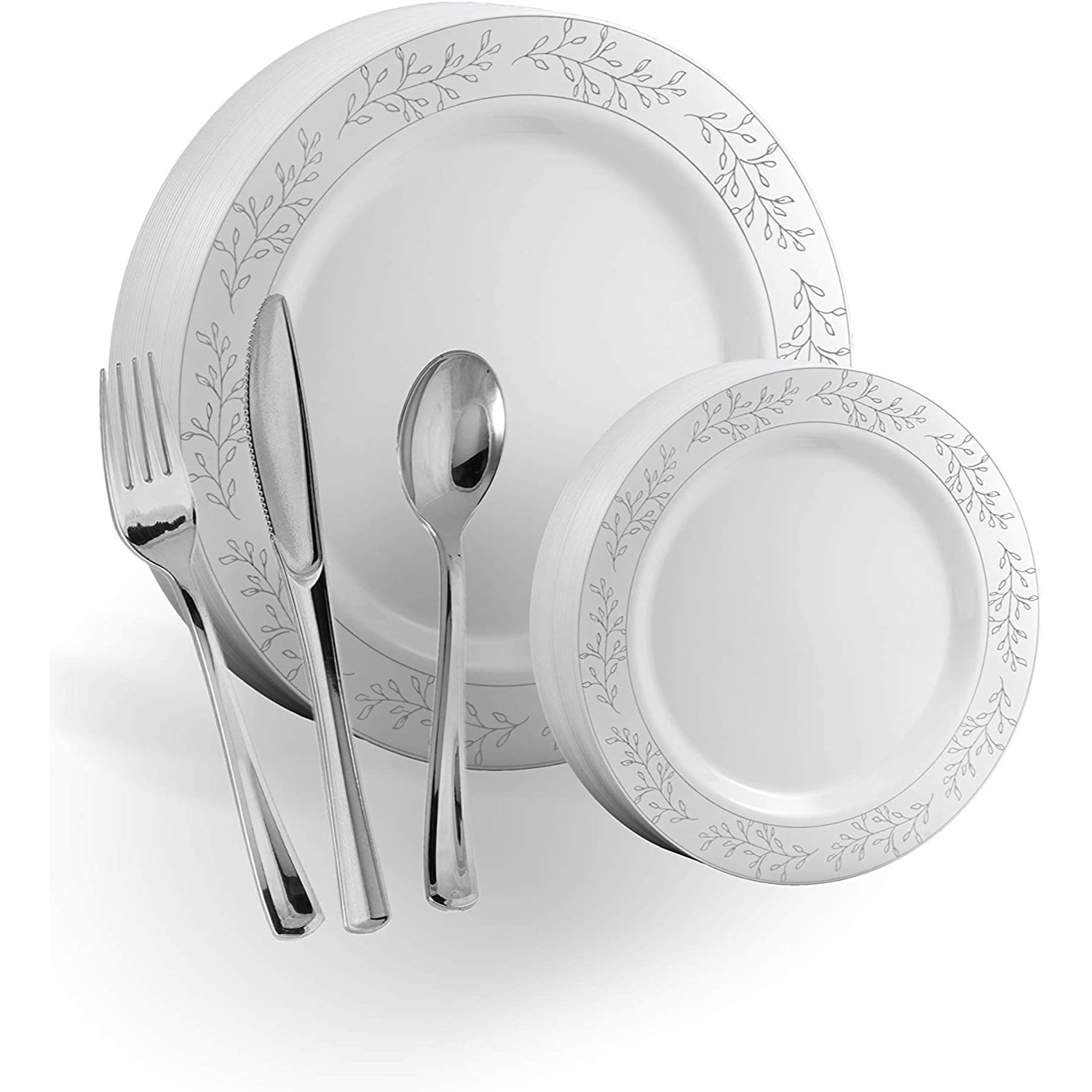 Exquisite 200 Pcs Heavyweight Disposable Plastic Plates and Cutlery Set