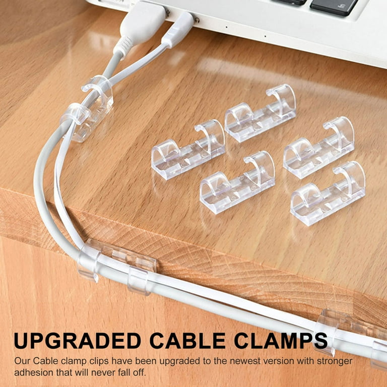 100 Pack Cable Management Clips - Self Adhesive 6 Slot Cable Comb -  Resusable Desktop USB/Computer/Ethernet/AV Cord Organizer - Sticky Cable  Holders 