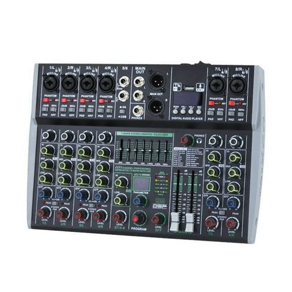 Professional 8 Channel Audio Mixer Built-in 99DSP 7-Segment Balanced Effect Bluetooth Live Recording XLR Mixer US Plug