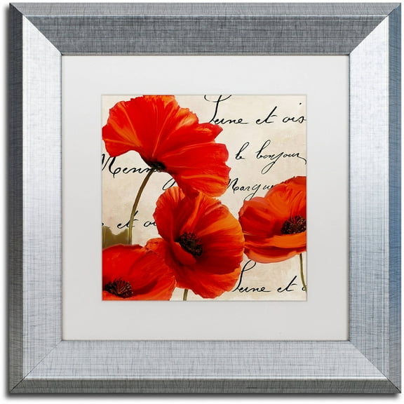 Trademark Fine Art "Coquelicots Rouge I" Canvas Art by Color Bakery White Matte, Silver Frame