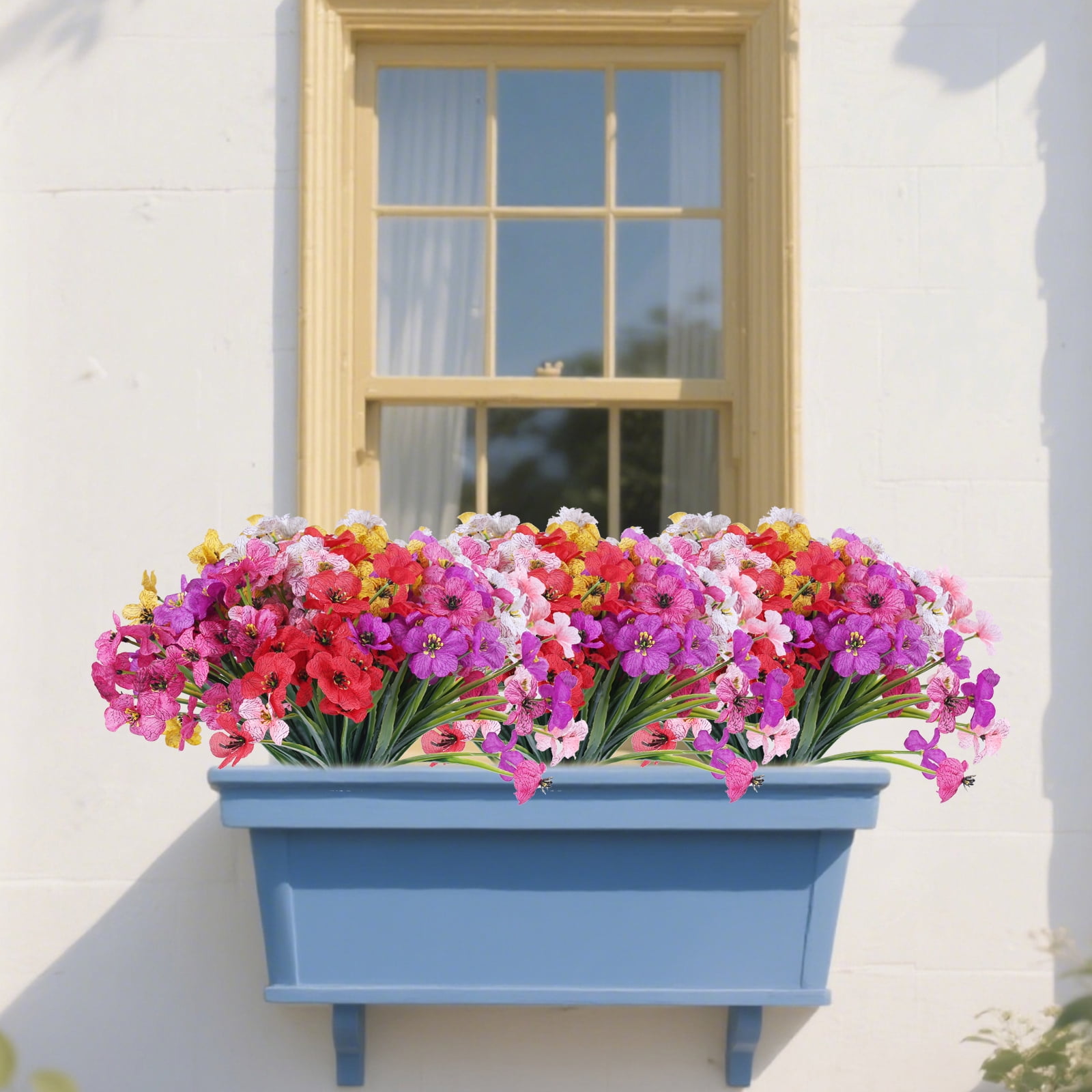 18 Bundles Artificial Flowers for Outdoor,No Fade Fake Plastic Flowers Faux Plants for Decoration Hanging Planters Indoor Outside Garden Porch Window Box Home Wedding Farmhouse