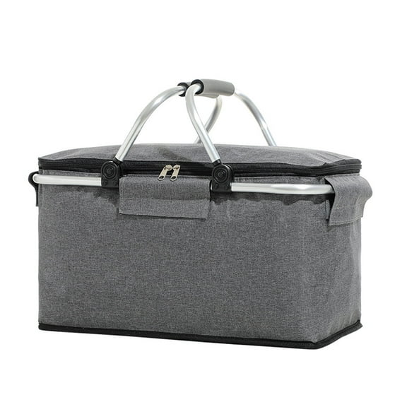 Picnic Basket Bag, Aluminum Alloy Frame Stable Large Capacity Foldable Insulated Cooler Basket  For Travel