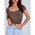 thumbnail image 5 of Caoirhny Women T-shirt, Low-cut Short Sleeve Pleated Solid Slim Fit Summer Tops for Casual Daily, 5 of 9