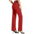 thumbnail image 5 of Casual Pants for Women Solid Color Office Trousers With Elastic Waist Straight Leg Comfortable for Work Breathable Red M, 5 of 8
