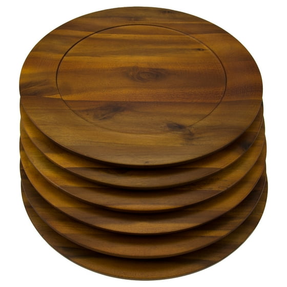 6 Pack Round 13 Inch Wooden Charger Plates B. Smith Solid Acacia Dinner ...